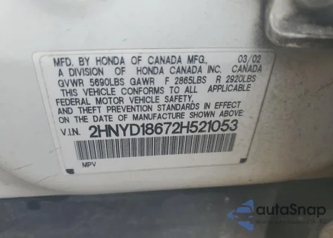 2002 Acura Mdx Touring from USA, damaged, VIN 2HNYD18672H521053